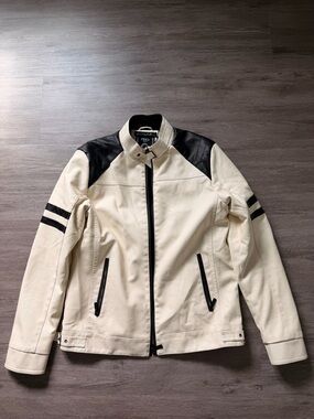 Men's White & Black Contrast Moto Jacket